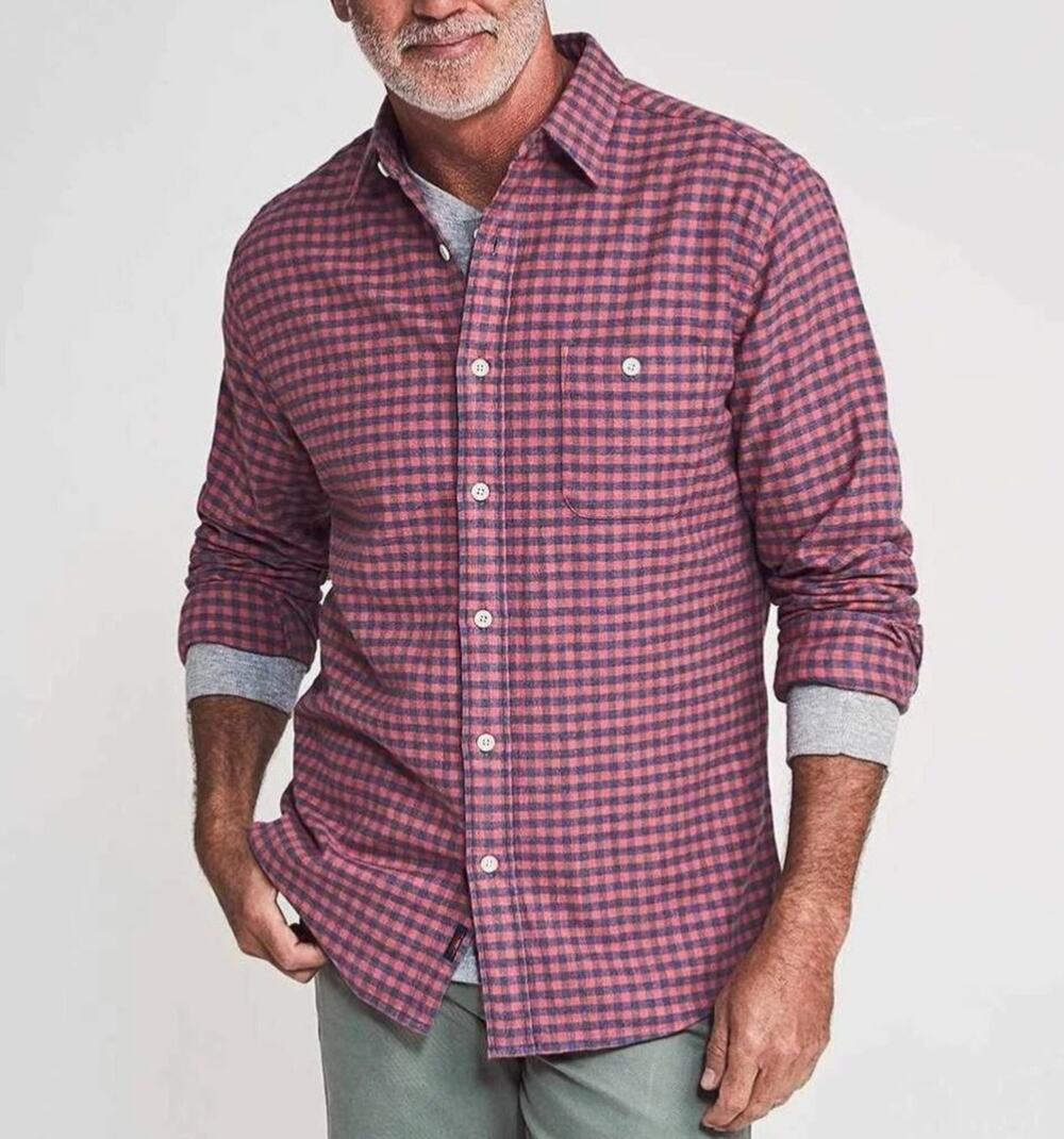 Faherty Brand Stretch Seaview Flannel Mens XL Plaid Pink Organic Cotton